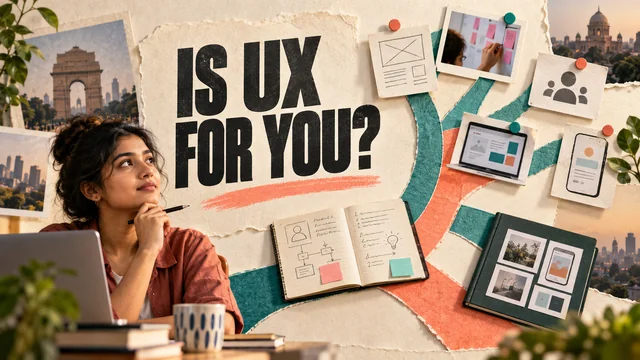 Indian designer considering a UI/UX career with research and portfolio cards